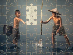 Hra Children Fishing Teamwork Jigsaw