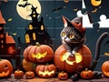 Hra Skládačka: Halloweenská kočka 