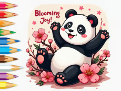 Hra Omalovánky: Little Panda Cherry Blossoms 